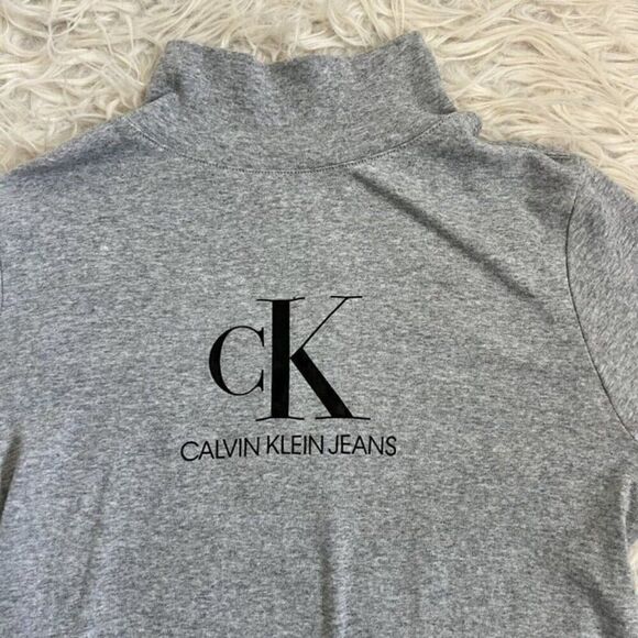 Calvin Klein Women’s Stretch Gray Long Sleeve Mock Neck Bodysuit Size Large ￼ - Picture 3 of 12